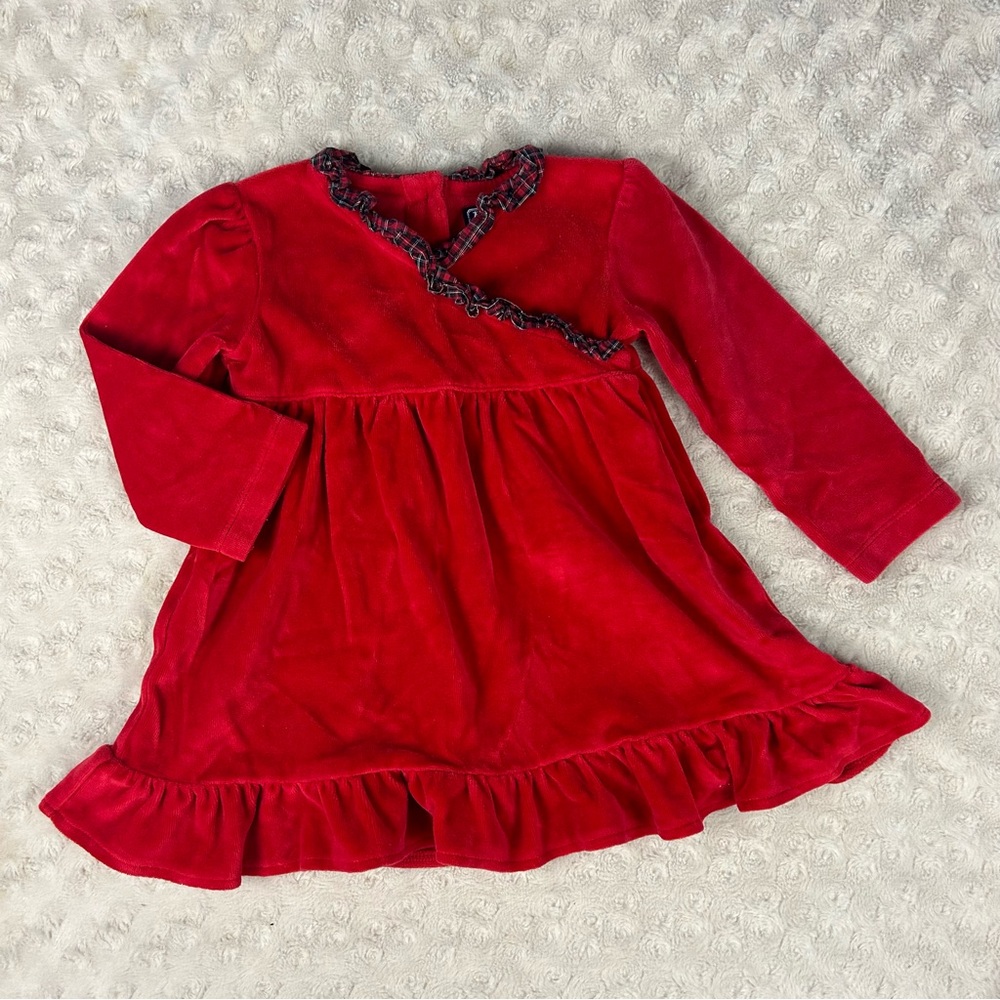 American Living Red Dress Green Plaid Trim Size 18 Months Velour